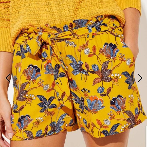 LOFT Tie Waist Floral Shorts Side Pockets Fluid Crepe Elasticated Waist Medium - Picture 3 of 10
